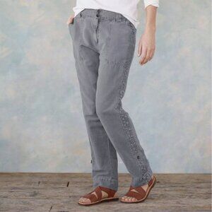 Sundance Organia Lace Trim Linen blend Roll-up Pants Grey size 14